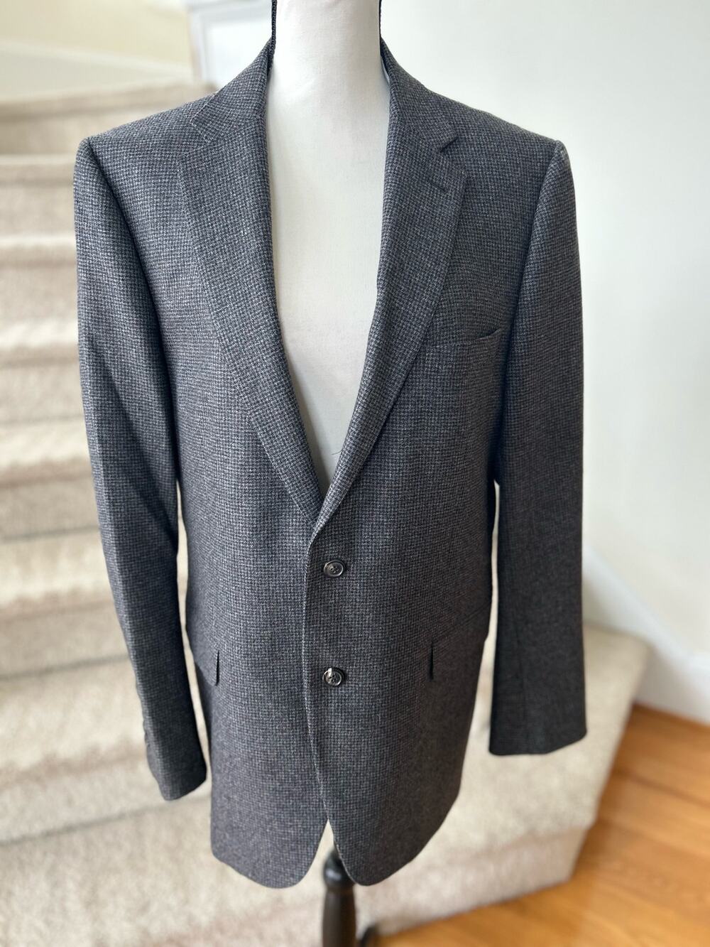 Jigsaw Grey/Black Micro Houndstooth Virgin Wool Blazer